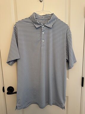 Striped Blue and White Short-Sleeve Polo